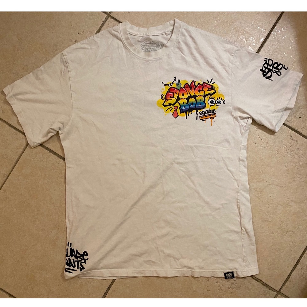 SpongeBob SquarePants Graffiti Graphic T-Shirt Mens M White Short‎ Sleeve - Picture 6 of 7